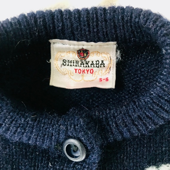 Vintage Shirakaba Tokyo Navy Wool Child Sweater with Floral Design, Size 5-6 - Picture 4 of 6